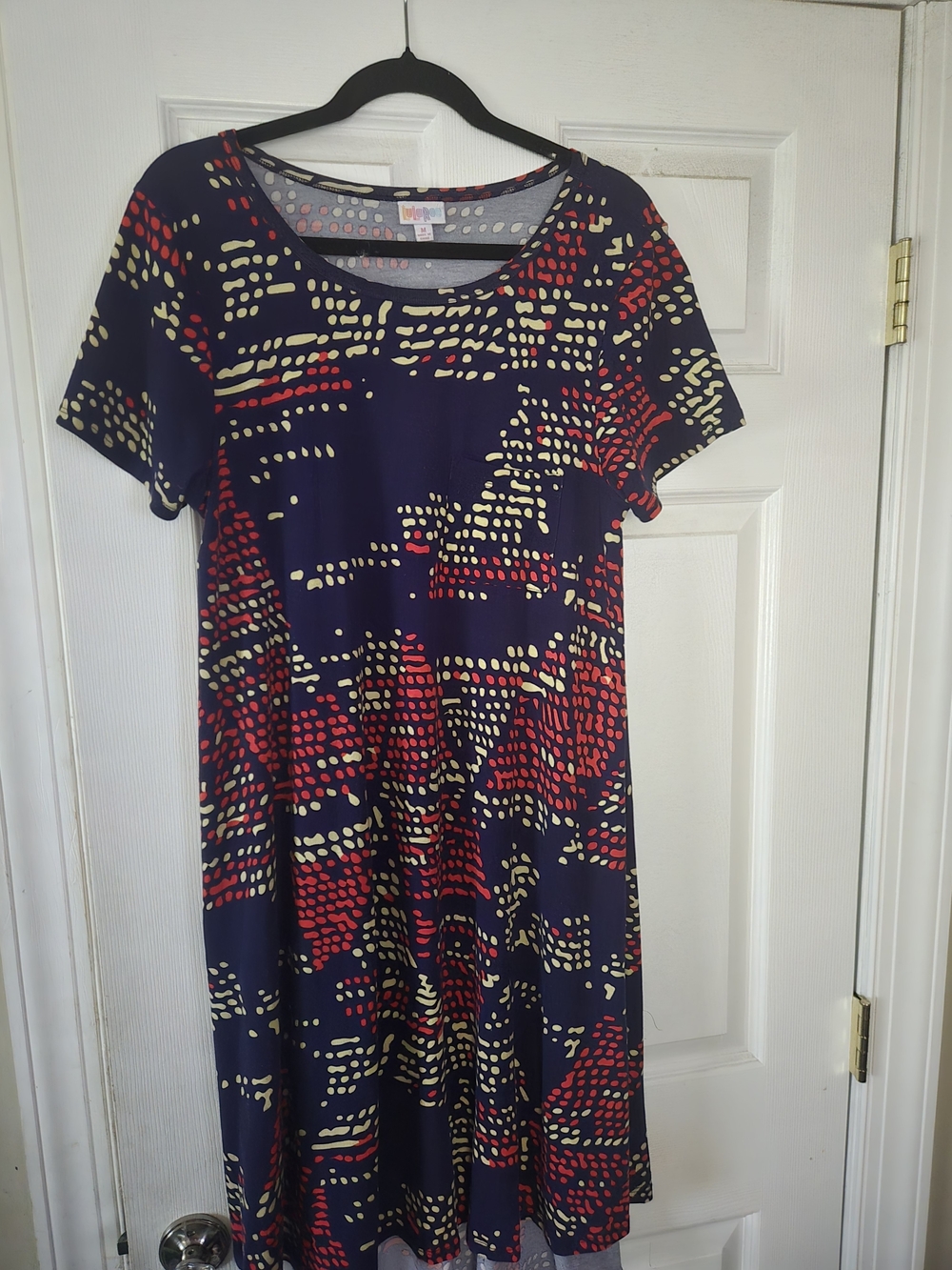 LuLaRoe Navy Midi Dress with Red and Cream Dot Pattern